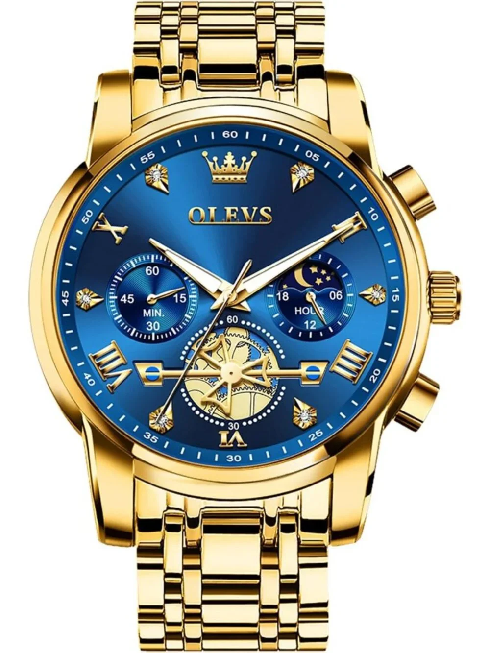 Stylish Men's Stainless Steel Chronograph Watch, Large Face, Roman Numerals